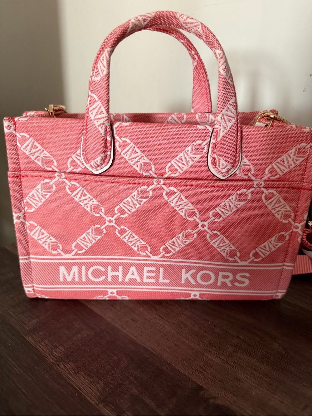 Michael Kors Coral Pink Logo Jacquard Tote